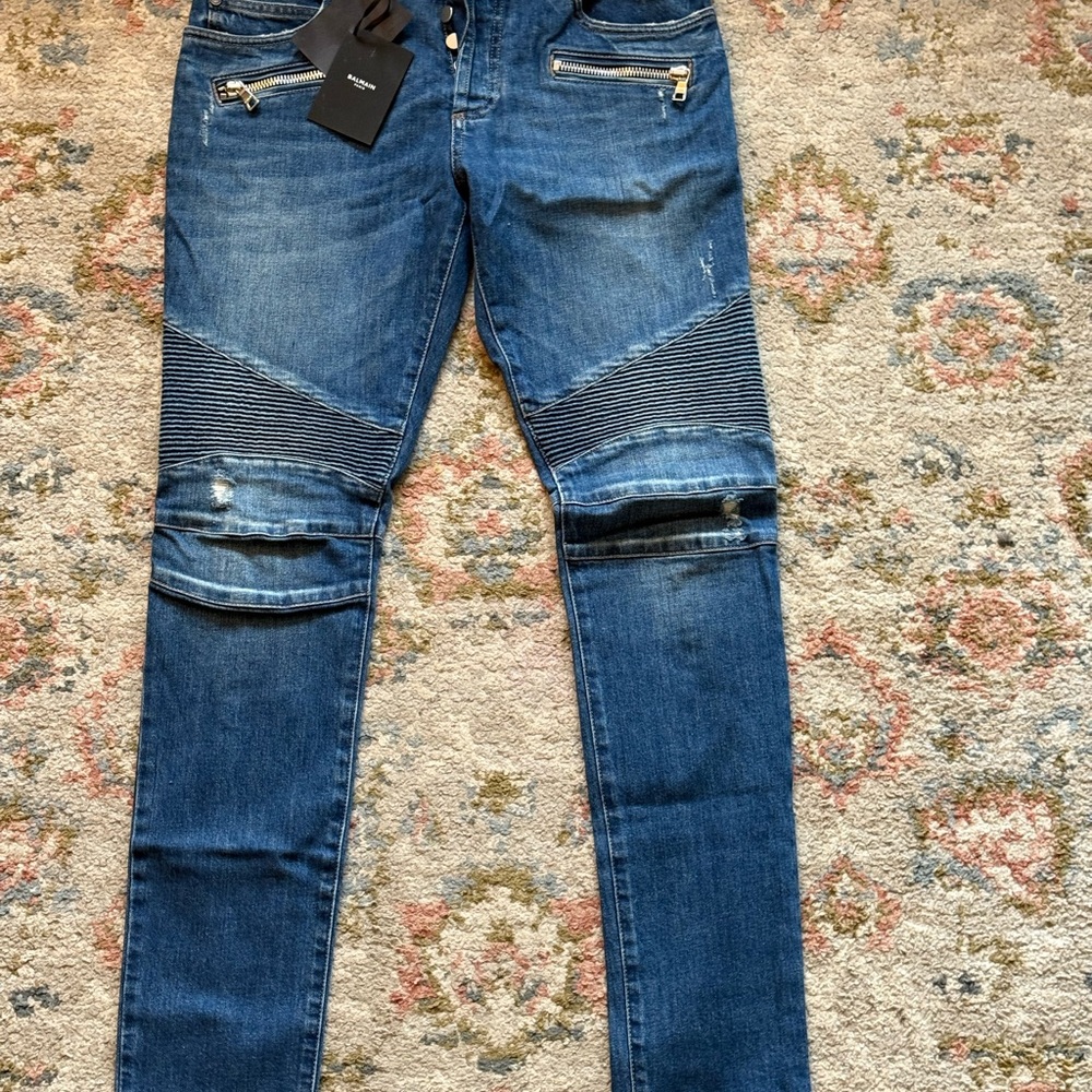 Balmain Blue Slim Jeans with Zipper Accents